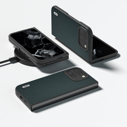 For Google Pixel 9 Pro Fold ABEEL Genuine Leather Elegant Black Edge Phone Case(Green) by buy2fix