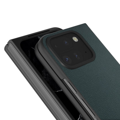 For Google Pixel 9 Pro Fold ABEEL Genuine Leather Elegant Black Edge Phone Case(Green) by buy2fix