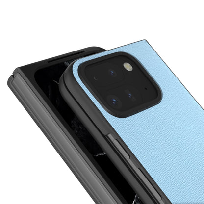 For Google Pixel 9 Pro Fold ABEEL Genuine Leather Elegant Black Edge Phone Case(Sky Blue) by buy2fix