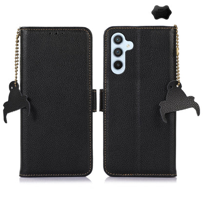 For Samsung Galaxy M35 Genuine Leather Mino Magnetic RFID Leather Phone Case(Black) - Galaxy Phone Cases by buy2fix | Online Shopping UK | buy2fix