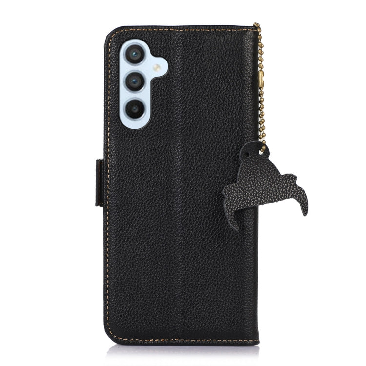 For Samsung Galaxy M35 Genuine Leather Mino Magnetic RFID Leather Phone Case(Black) - Galaxy Phone Cases by buy2fix | Online Shopping UK | buy2fix