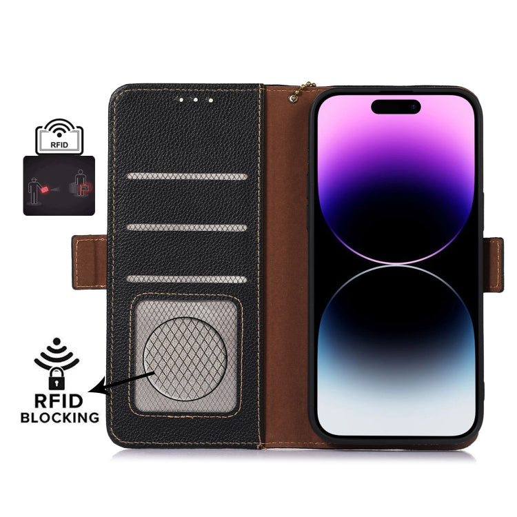 For Samsung Galaxy M35 Genuine Leather Mino Magnetic RFID Leather Phone Case(Black) - Galaxy Phone Cases by buy2fix | Online Shopping UK | buy2fix