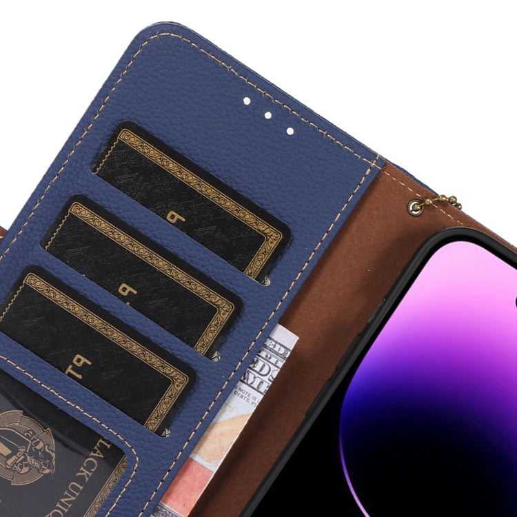 For Samsung Galaxy M35 Genuine Leather Mino Magnetic RFID Leather Phone Case(Blue) - Galaxy Phone Cases by buy2fix | Online Shopping UK | buy2fix