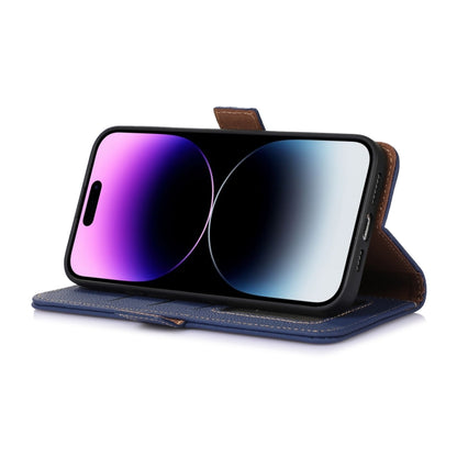 For Samsung Galaxy M35 Genuine Leather Mino Magnetic RFID Leather Phone Case(Blue) - Galaxy Phone Cases by buy2fix | Online Shopping UK | buy2fix