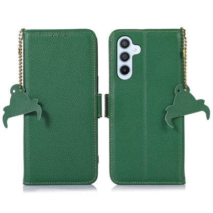 For Samsung Galaxy M35 Genuine Leather Mino Magnetic RFID Leather Phone Case(Green) - Galaxy Phone Cases by buy2fix | Online Shopping UK | buy2fix