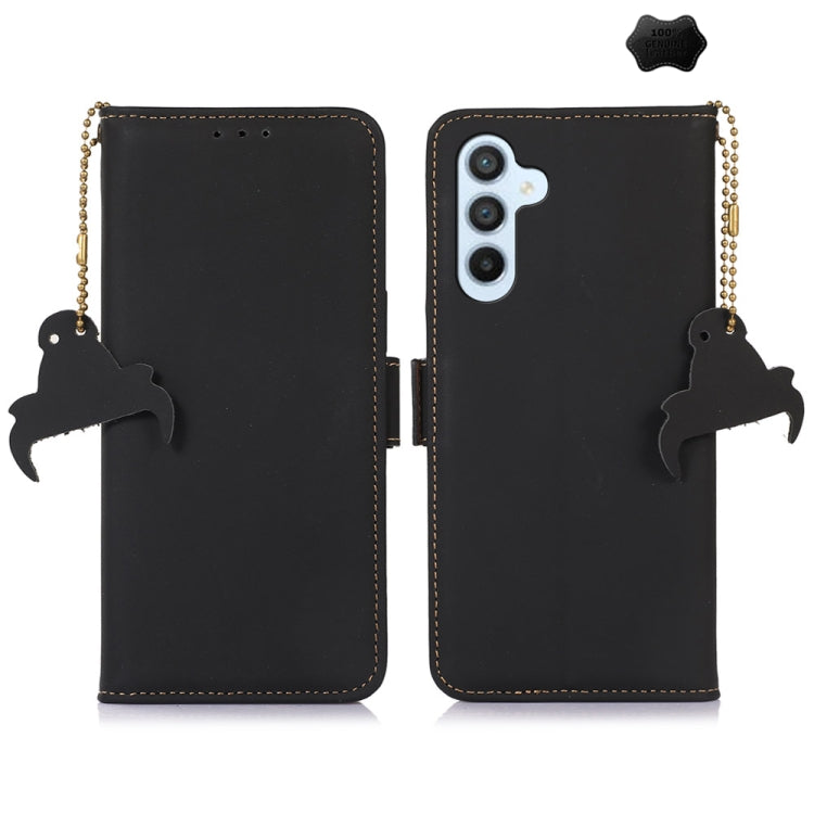 For Samsung Galaxy M35 Genuine Leather Magnetic RFID Leather Phone Case(Black) - Galaxy Phone Cases by buy2fix | Online Shopping UK | buy2fix