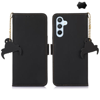 For Samsung Galaxy M35 Genuine Leather Magnetic RFID Leather Phone Case(Black) - Galaxy Phone Cases by buy2fix | Online Shopping UK | buy2fix