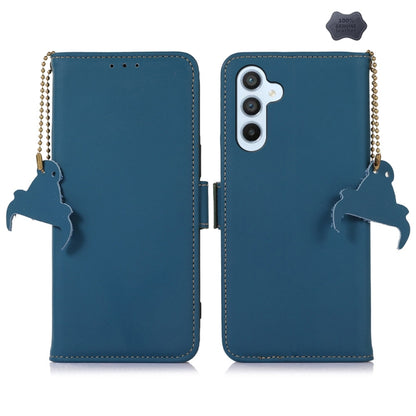 For Samsung Galaxy M35 Genuine Leather Magnetic RFID Leather Phone Case(Blue) - Galaxy Phone Cases by buy2fix | Online Shopping UK | buy2fix