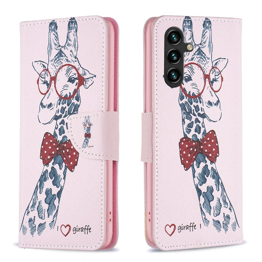 For Samsung Galaxy A16 Colored Drawing Pattern Leather Phone Case(Giraffe)