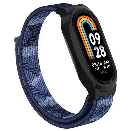 For Xiaomi Smart Band 8 PC Case Loop Nylon Hook and Loop Fastener Watch Band(Quiet Blue)