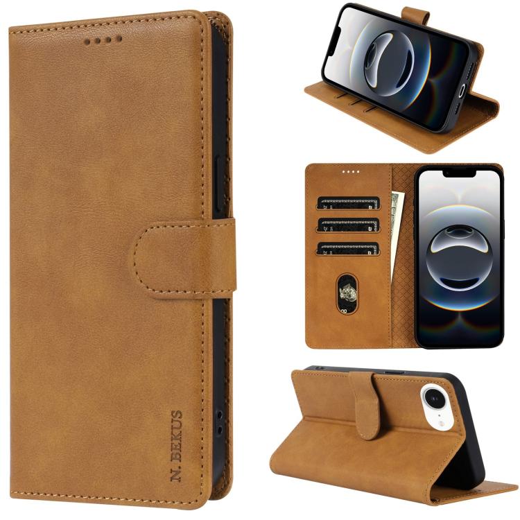 For iPhone 16e N.BEKUS CSJ-P1 Solid Color Leather Phone Case(Brown) - iPhone 16e Cases by N.BEKUS | Online Shopping UK | buy2fix
