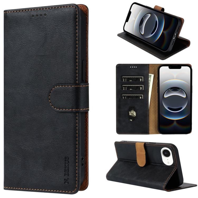 For iPhone 16e N.BEKUS CSJ-P1 Solid Color Leather Phone Case(Black) - iPhone 16e Cases by N.BEKUS | Online Shopping UK | buy2fix