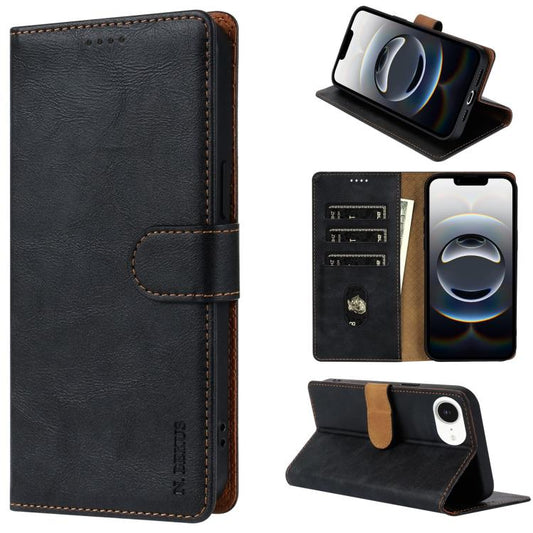 For iPhone 16e N.BEKUS CSJ-P1 Solid Color Leather Phone Case(Black) - iPhone 16e Cases by N.BEKUS | Online Shopping UK | buy2fix