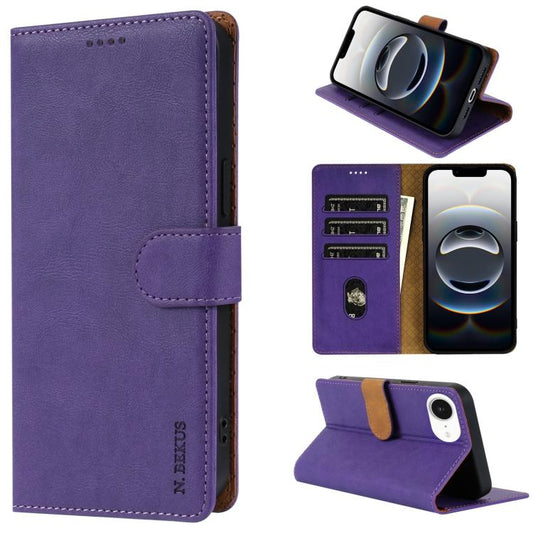 For iPhone 16e N.BEKUS CSJ-P1 Solid Color Leather Phone Case(Purple) - iPhone 16e Cases by N.BEKUS | Online Shopping UK | buy2fix
