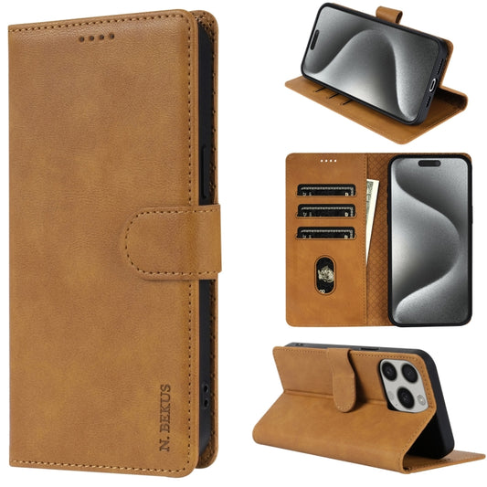 For iPhone 12 / 12 Pro N.BEKUS CSJ-P1 Solid Color Leather Phone Case(Brown) - iPhone 12 / 12 Pro Cases by N.BEKUS | Online Shopping UK | buy2fix