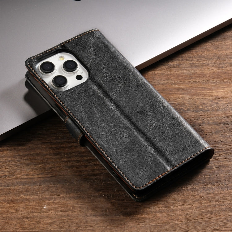 For iPhone 12 / 12 Pro N.BEKUS CSJ-P1 Solid Color Leather Phone Case(Black) - iPhone 12 / 12 Pro Cases by N.BEKUS | Online Shopping UK | buy2fix