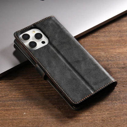 For iPhone 12 / 12 Pro N.BEKUS CSJ-P1 Solid Color Leather Phone Case(Black) - iPhone 12 / 12 Pro Cases by N.BEKUS | Online Shopping UK | buy2fix