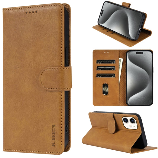 For iPhone 11 N.BEKUS CSJ-P1 Solid Color Leather Phone Case(Brown) - More iPhone Cases by N.BEKUS | Online Shopping UK | buy2fix