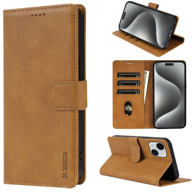 For iPhone 14 / 13 N.BEKUS CSJ-P1 Solid Color Leather Phone Case(Brown) - iPhone 14 Cases by N.BEKUS | Online Shopping UK | buy2fix