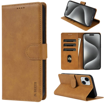 For iPhone 14 / 13 N.BEKUS CSJ-P1 Solid Color Leather Phone Case(Brown) - iPhone 14 Cases by N.BEKUS | Online Shopping UK | buy2fix
