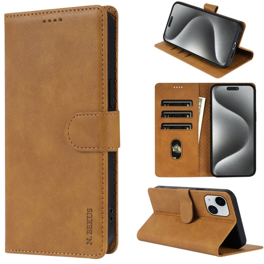 For iPhone 14 / 13 N.BEKUS CSJ-P1 Solid Color Leather Phone Case(Brown) - iPhone 14 Cases by N.BEKUS | Online Shopping UK | buy2fix