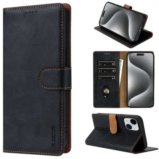 For iPhone 14 / 13 N.BEKUS CSJ-P1 Solid Color Leather Phone Case(Black) - iPhone 14 Cases by N.BEKUS | Online Shopping UK | buy2fix