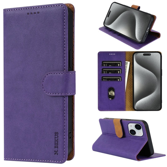 For iPhone 14 / 13 N.BEKUS CSJ-P1 Solid Color Leather Phone Case(Purple) - iPhone 14 Cases by N.BEKUS | Online Shopping UK | buy2fix