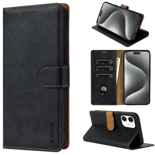 For iPhone 13 mini / 12 mini N.BEKUS CSJ-P1 Solid Color Leather Phone Case(Black)