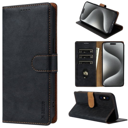 For iPhone XS / X N.BEKUS CSJ-P1 Solid Color Leather Phone Case(Black) - More iPhone Cases by N.BEKUS | Online Shopping UK | buy2fix