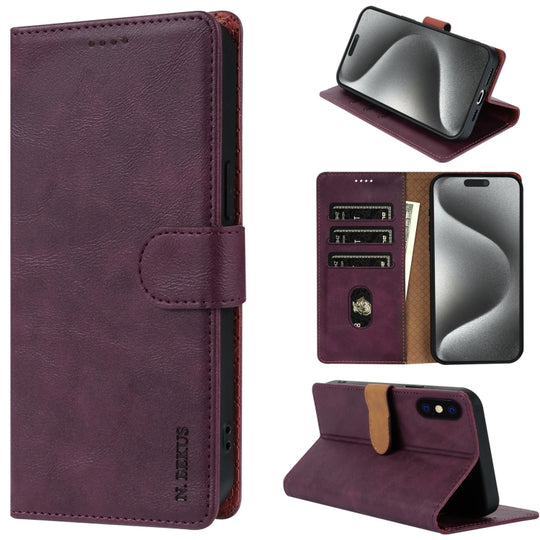 For iPhone XR N.BEKUS CSJ-P1 Solid Color Leather Phone Case(Wine Red)