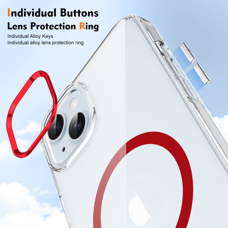 For iPhone 13 Ice Feel HD Transparent MagSafe PC Full Coverage Phone Case(Red) by buy2fix