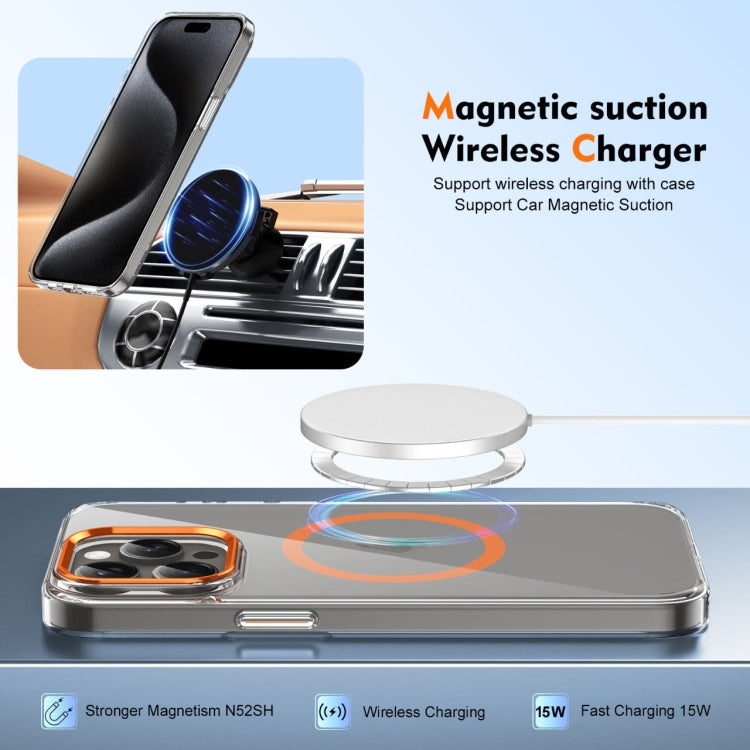 For iPhone 16 Pro Max Ice Feel HD Transparent MagSafe PC Full Coverage Phone Case(Orange) by buy2fix