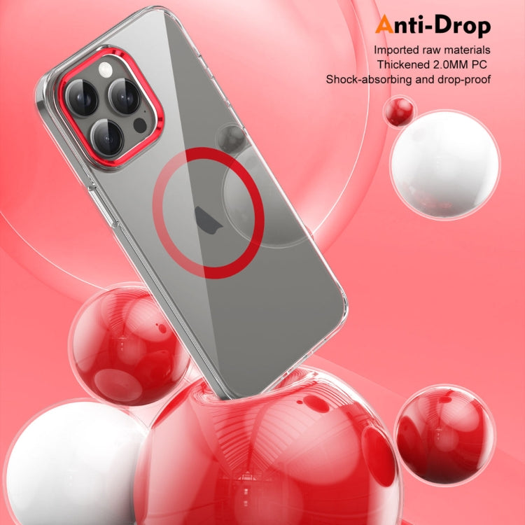 For iPhone 16 Pro Max Ice Feel HD Transparent MagSafe PC Full Coverage Phone Case(Red) by buy2fix