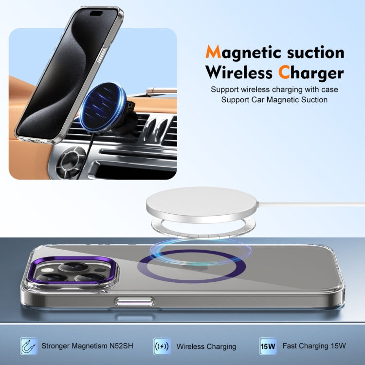 For iPhone 16 Pro Max Ice Feel HD Transparent MagSafe PC Full Coverage Phone Case(Purple) by buy2fix