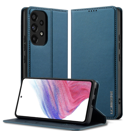 For Samsung Galaxy A53 5G LC.IMEEKE L1 Series Frosted Fine Texture PU Phone Case(Blue)