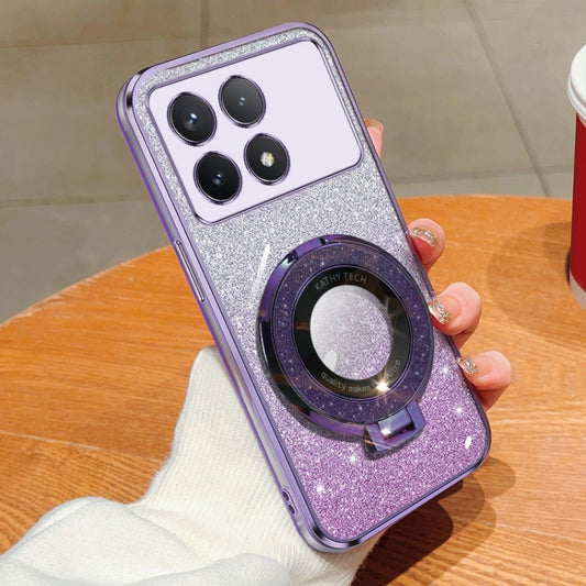 For Redmi K70 / K70 Pro Plated Gradient Glitter Round Holder TPU Phone Case(Purple) - Xiaomi Cases by buy2fix | Online Shopping UK | buy2fix