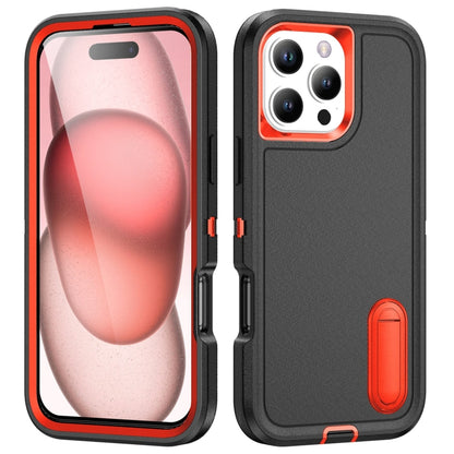 For iPhone 16 Pro Max Rugged PC + Silicone Phone Case with Holder(Black+Orange) by buy2fix