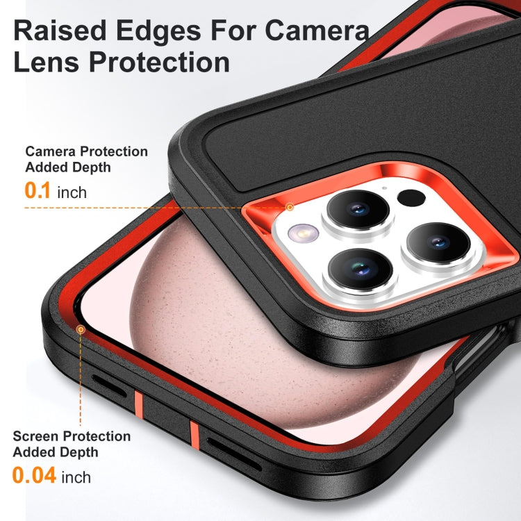 For iPhone 16 Pro Max Rugged PC + Silicone Phone Case with Holder(Black+Orange) by buy2fix