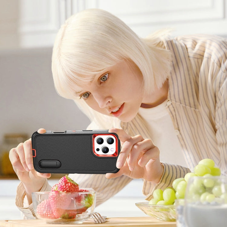 For iPhone 16 Pro Max Rugged PC + Silicone Phone Case with Holder(Black+Orange) by buy2fix