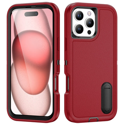For iPhone 16 Pro Max Rugged PC + Silicone Phone Case with Holder(Red+Black) by buy2fix