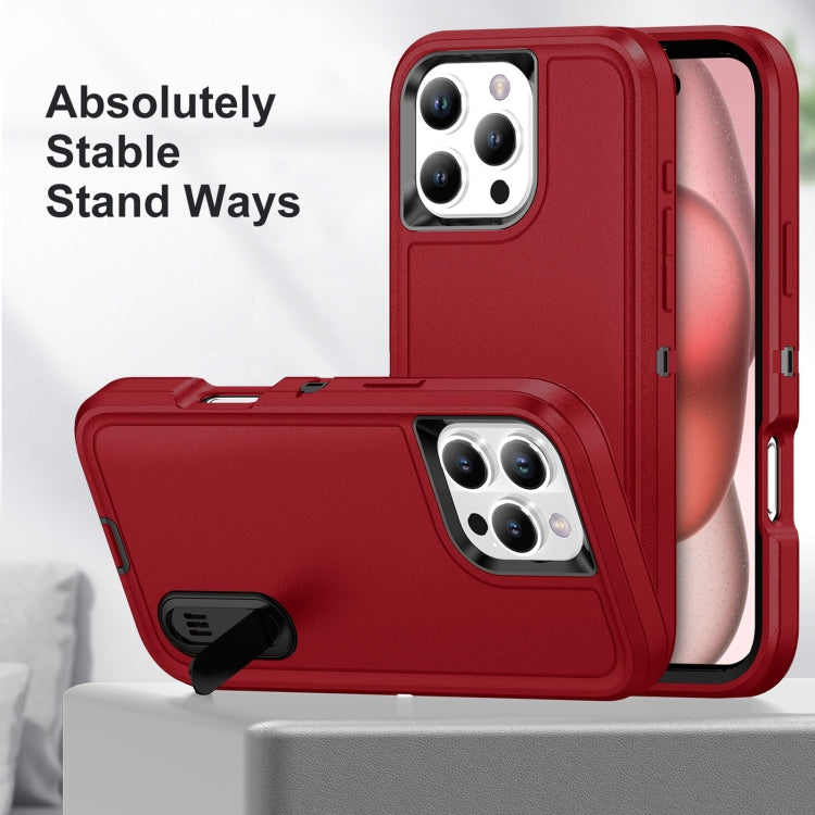 For iPhone 16 Pro Max Rugged PC + Silicone Phone Case with Holder(Red+Black) by buy2fix