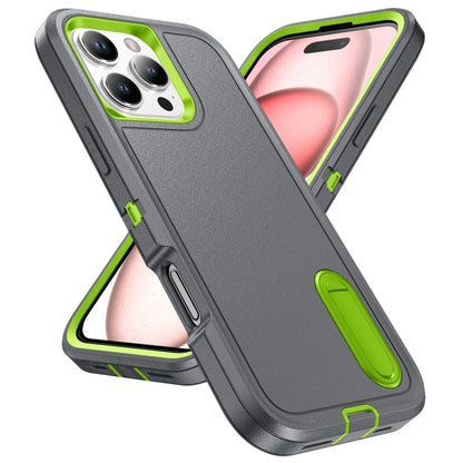 For iPhone 16 Pro Max Rugged PC + Silicone Phone Case with Holder(Grey+Fresh Green) by buy2fix