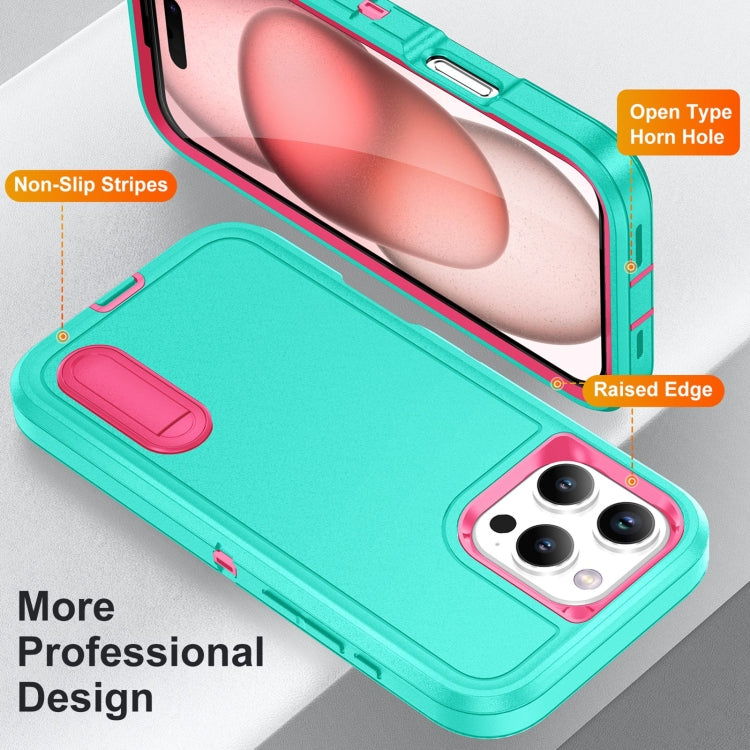 For iPhone 16 Pro Max Rugged PC + Silicone Phone Case with Holder(Light Green+Rose Red) by buy2fix