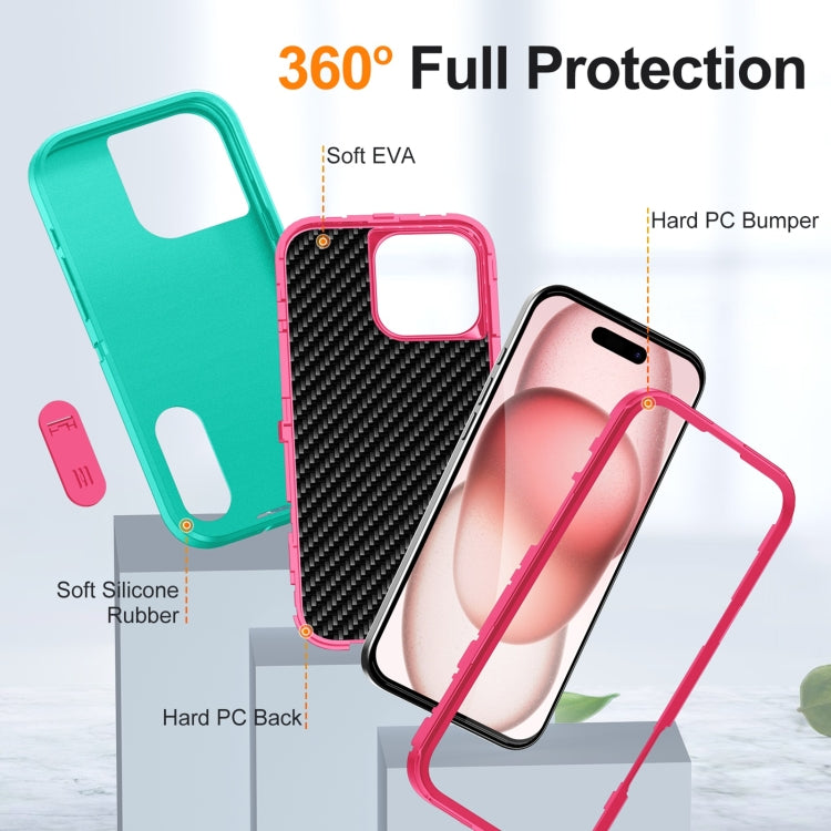For iPhone 16 Pro Max Rugged PC + Silicone Phone Case with Holder(Light Green+Rose Red) by buy2fix