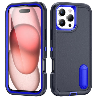 For iPhone 16 Pro Max Rugged PC + Silicone Phone Case with Holder(Dark Blue+Royal Blue) by buy2fix