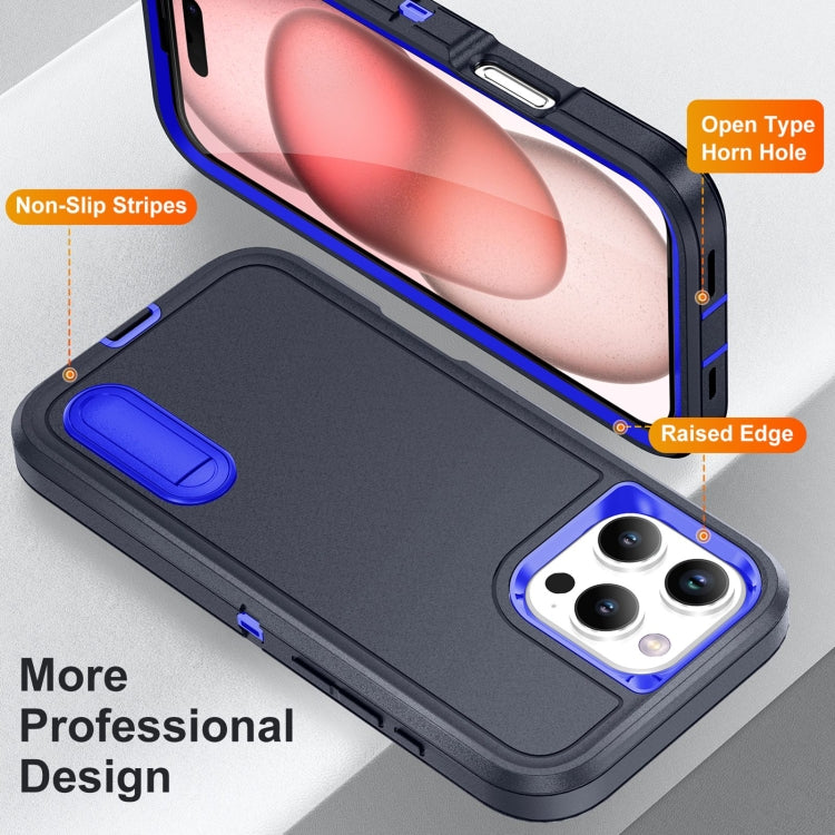 For iPhone 16 Pro Max Rugged PC + Silicone Phone Case with Holder(Dark Blue+Royal Blue) by buy2fix
