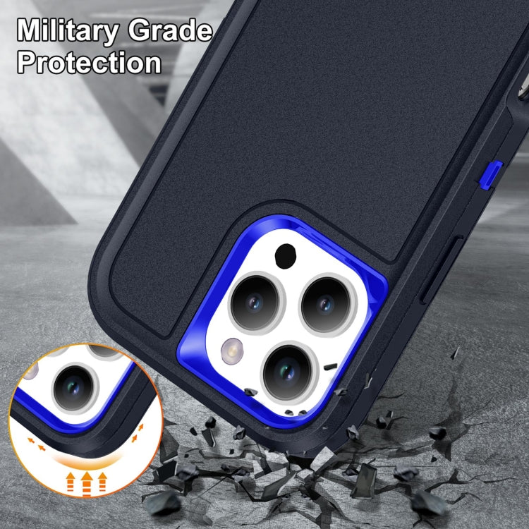 For iPhone 16 Pro Max Rugged PC + Silicone Phone Case with Holder(Dark Blue+Royal Blue) by buy2fix