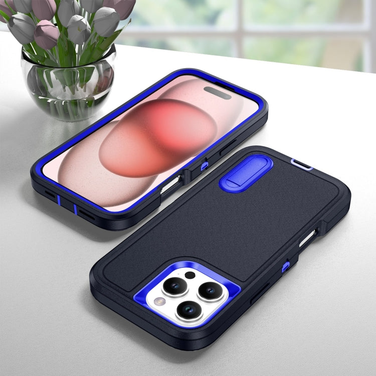 For iPhone 16 Pro Max Rugged PC + Silicone Phone Case with Holder(Dark Blue+Royal Blue) by buy2fix