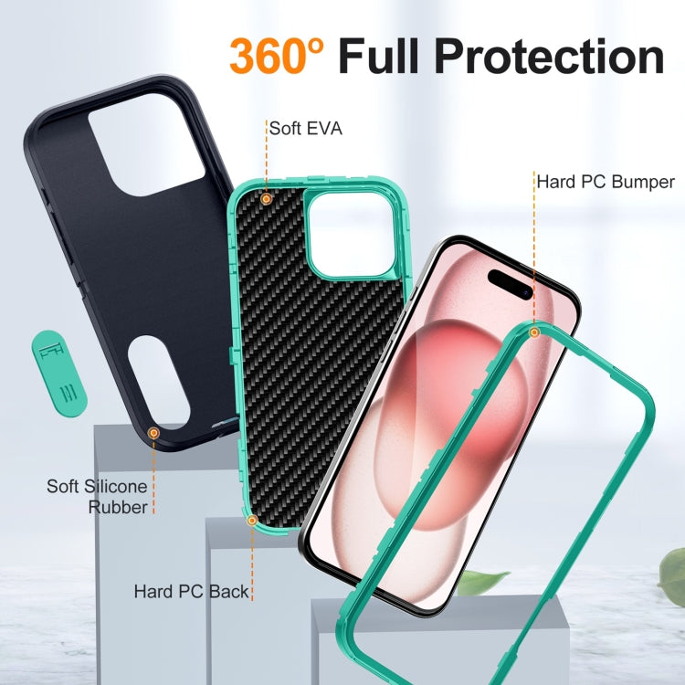 For iPhone 16 Pro Max Rugged PC + Silicone Phone Case with Holder(Dark Blue+Light Green) by buy2fix