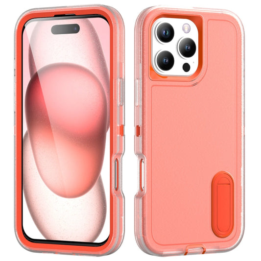 For iPhone 16 Pro Max Rugged PC + Silicone Phone Case with Holder(Transparent+Orange) by buy2fix